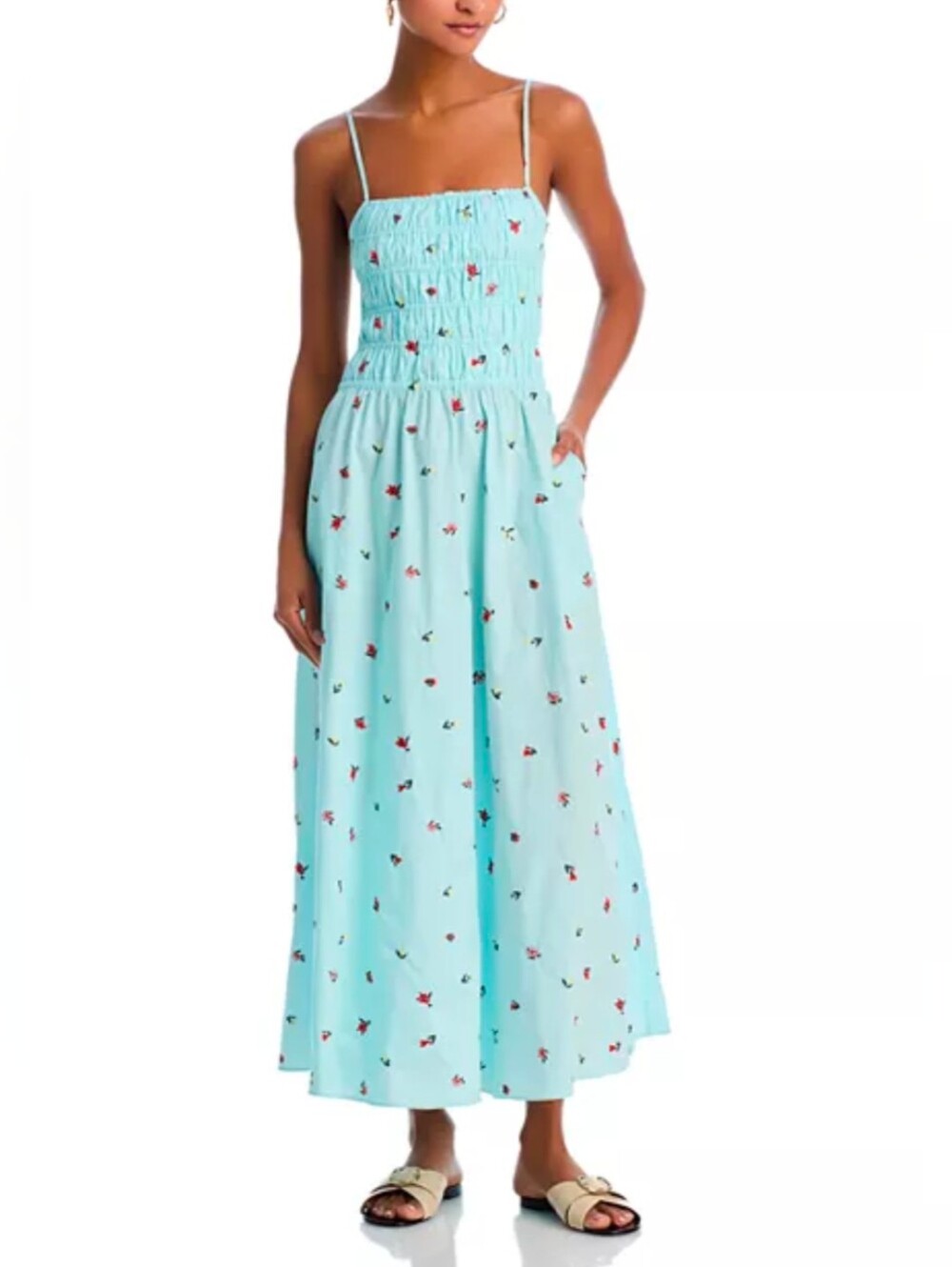 Solid & Striped Sleeveless Smocked Midi Dress - Size S